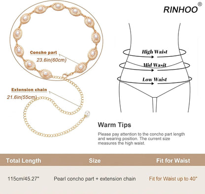 HOTRINHOO Metal Waist Chain Belt for Women Cowgirl Chain Concho Belts for Dresses Jeans Country Concert Outfit