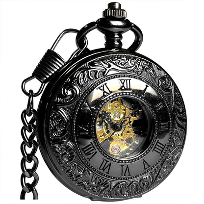 HOTVIGOROSO Mechanical Pocket Watches for Men Skeleton Pocket Watch with Chain | Vintage gold men's pocket watch,Hand wind up mechanical,Roman No. analog pocketwatch,Reloj de bolsillo para hombre,Gift ideal