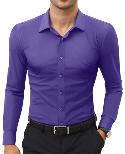 HOTLion Nardo Stretch Mens Dress Shirts Long Sleeve Slim Fit Dress Shirts for Men Muscle Fit Wrinkle Free Button Down Shirt