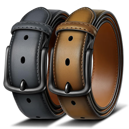 HOTBULLIANT 2-Pack Leather Belt for Men 1 3/8"-7 Eyelets-Gift Boxed | 7 Grommets Adjustable Range | Versatile for Golf Dress Casual Jeans