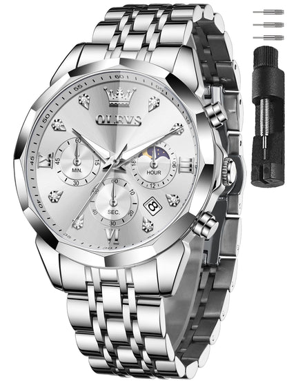 HOTOLEVS Watches for Men Stainless Steel Dress Men Watch with Date Big Face Chronograph Waterproof Luxury Fashion Watch Blue/Black/Gold/Green/Silver Face Relojes para Hombres