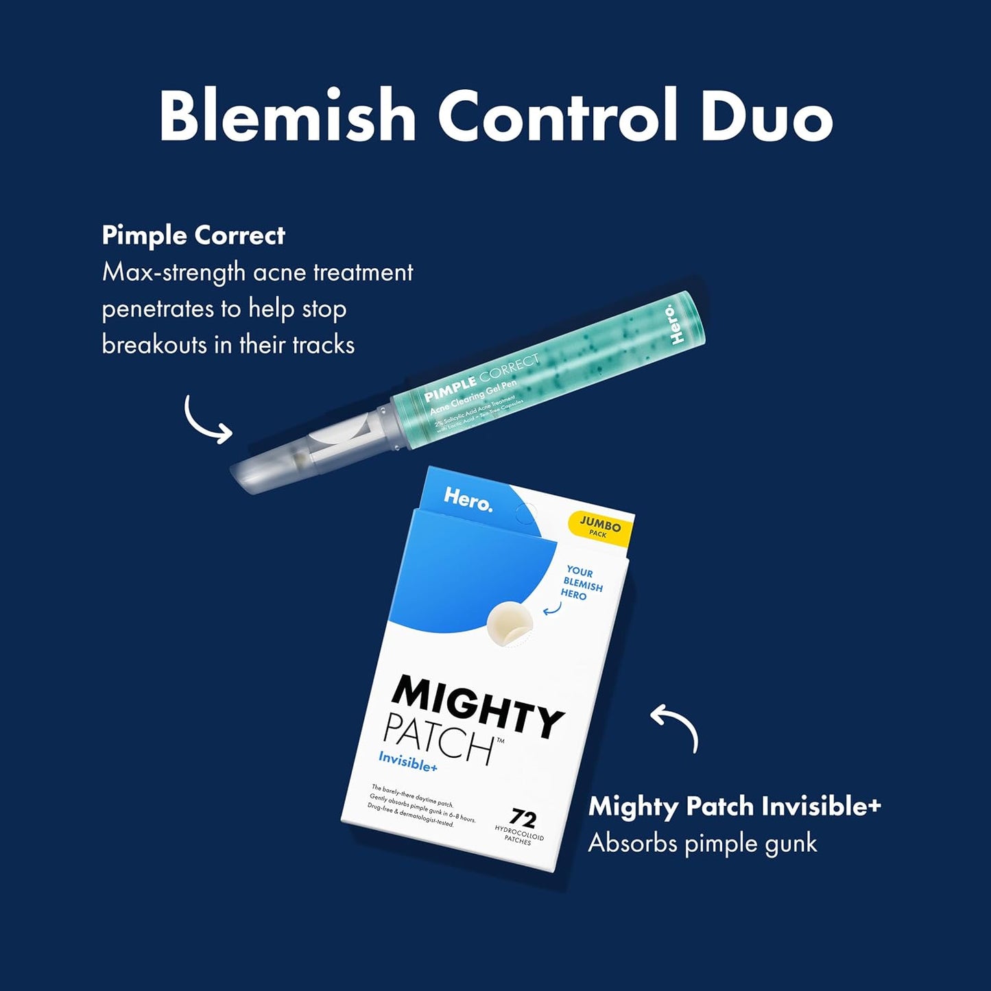 HOTHero Cosmetics Mighty Patch Invisible+ Daytime Acne Pimple Patch, 72 Ct | Barely-There Hydrocolloid Patch for Covering Zits and Blemishes, Tapered Edges Designed to Blend Into Skin