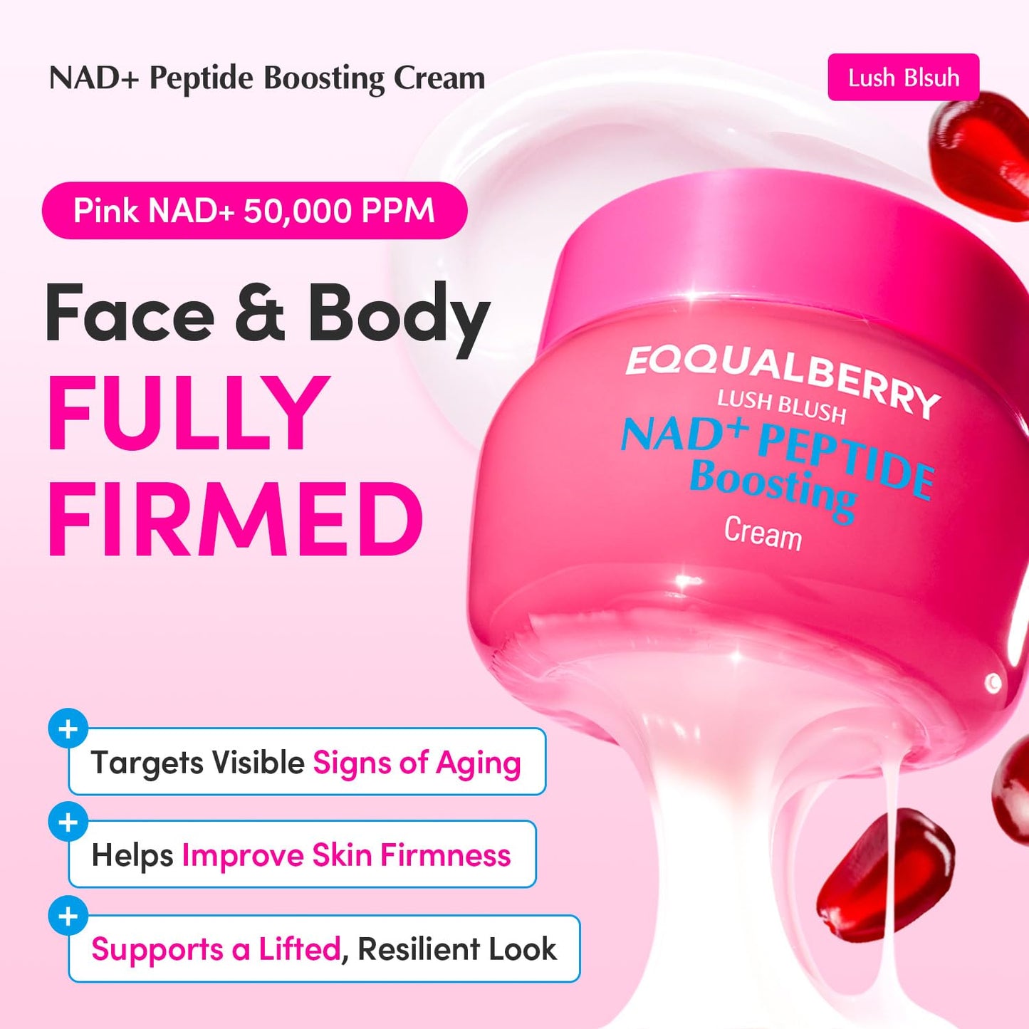HOTEQQUALBERRY NAD+ Peptide Boosting Cream – NAD+ 5% & 13 Peptides Anti-Aging Korean Skincare Face & Body Cream | Firming & Lifting Pink Neck Cream for Sagging Skin (1.69 fl.oz / 50ml)