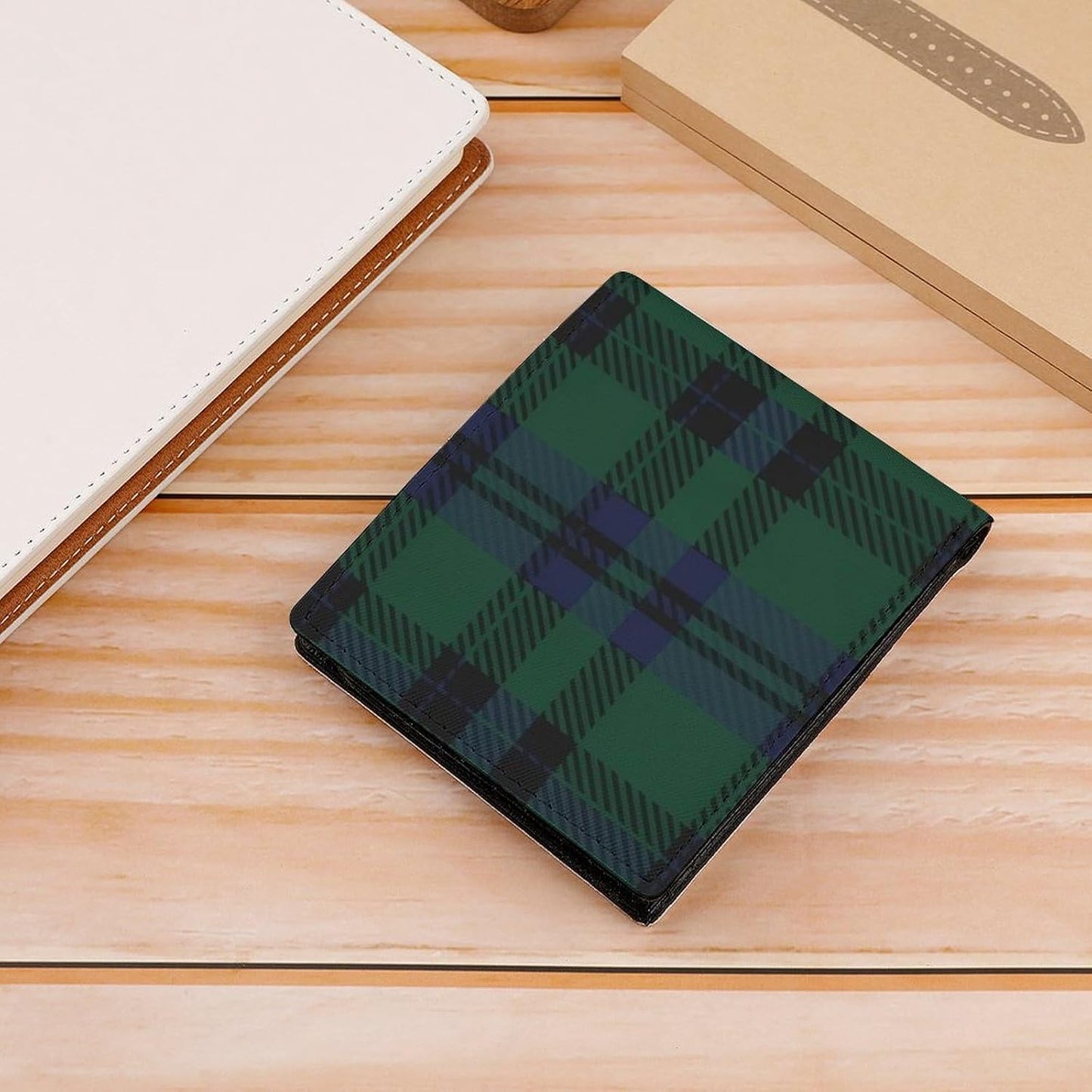 HOTSlim Wallet for Women, Bifold Large Capacity Card Holder Wallet with Cash Compartments and ID Window, Cute Change Purse Easy Access, Green Scottish Tartan Check Plaid