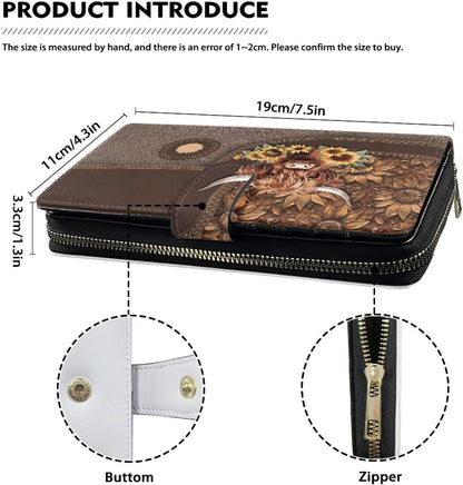 HOTCOEQINE Ladies Wallets Pink Leopard Heart Black Printed Leather Phone Long Clutch Purses Check Coin Change Holder