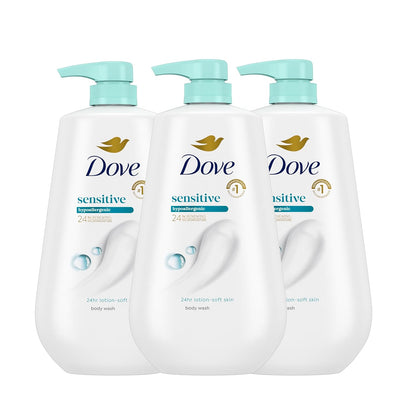 HOTDove Body Wash 3 Count Sensitive Skin For 24hr Lotion-Soft Skin Moisturizing Skin Cleanser Gentle Hypoallergenic Formula with No Sulfates No Parabens