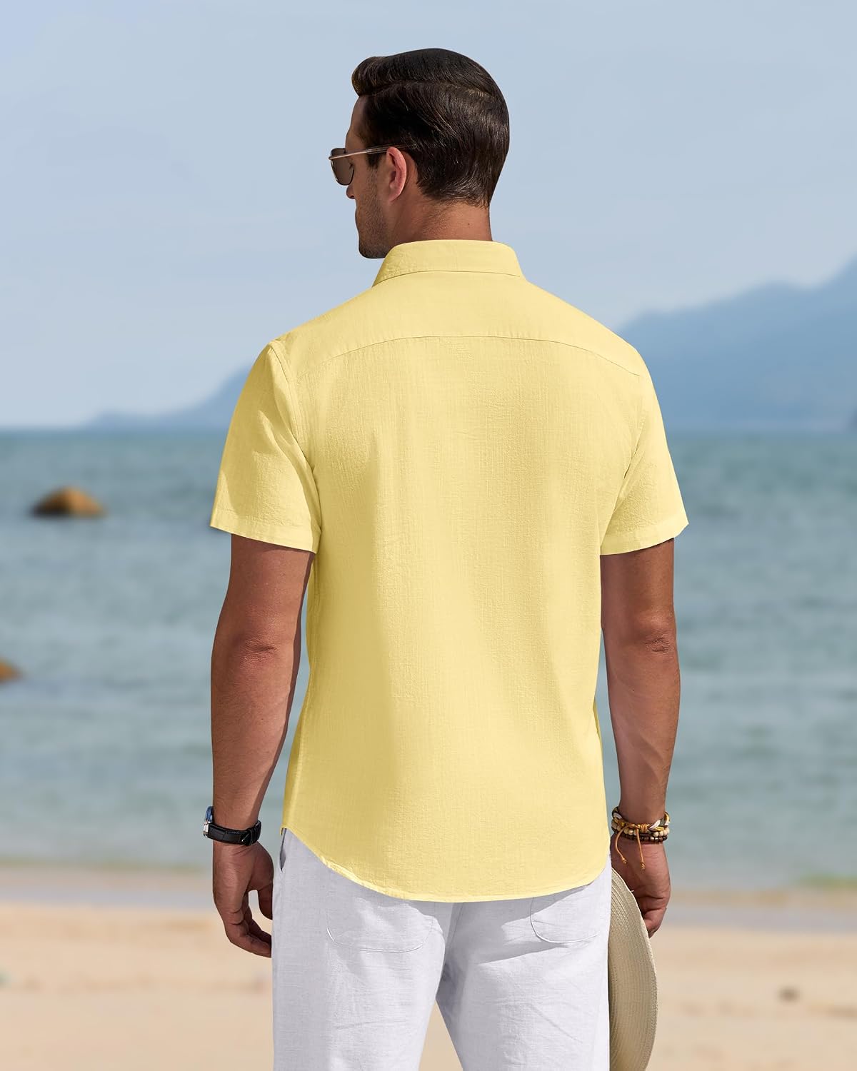 HOTJ.VER Mens Linen Shirt Short Sleeve Button Down Casual Summer Shirts | Cotton Linen, Untucked, Big Tall, from Beach Camp Vacation, Cruise Fishing, Work Office, to Wedding Party Family, with Pocket