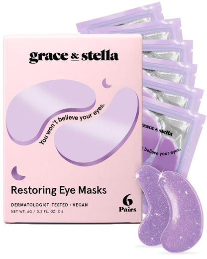 HOTgrace & stella Retinol Under Eye Patches for Puffy Eyes & Dark Circles - Restoring Gel Under Eye Masks with Hyaluronic Acid - Birthday Gifts for Women, Bachelorette Party Favors (Purple, 24 Pairs)