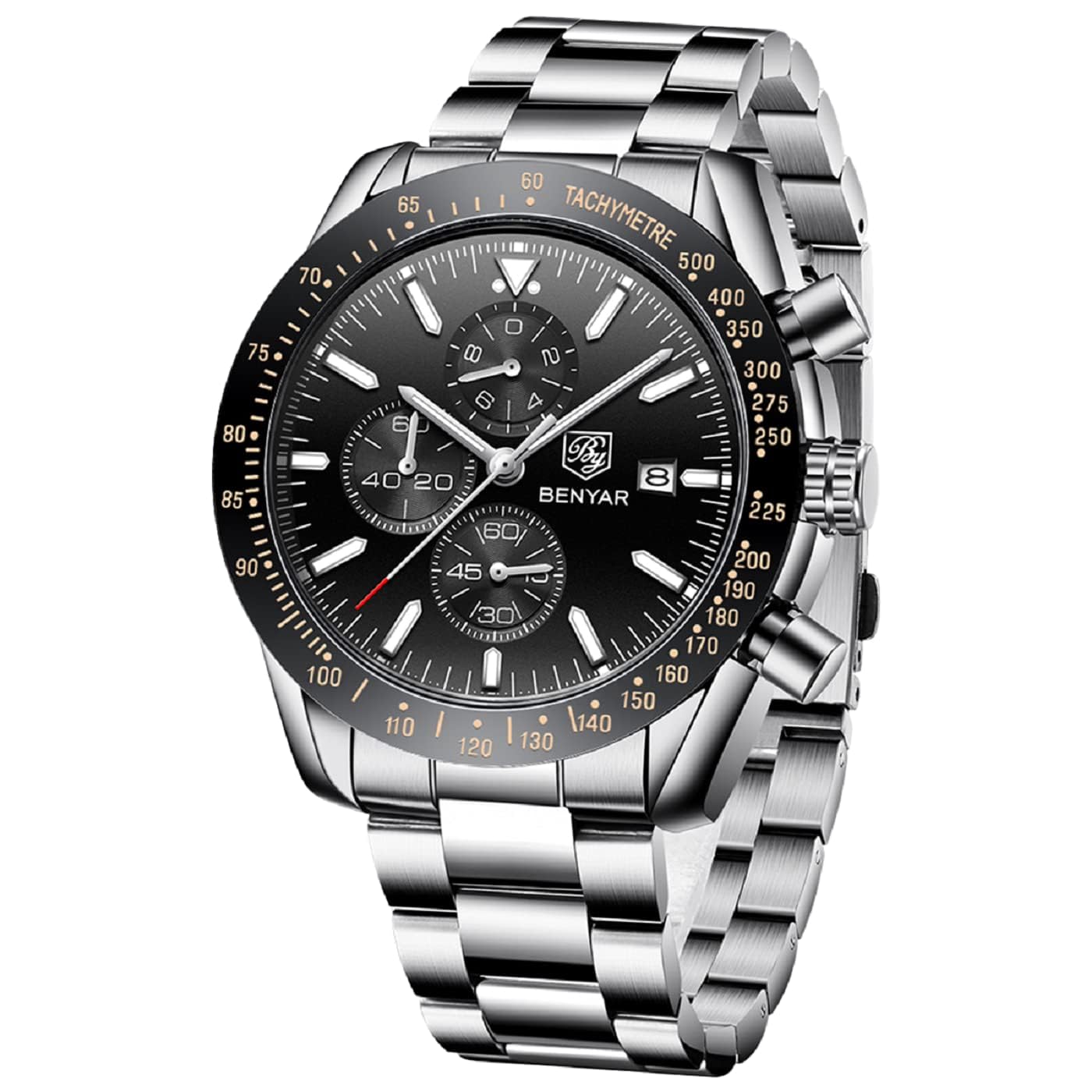 HOTBENYAR Watch for Men Analog Quartz Chronograph Waterproof Luminous Designer Mens Wrist Watches Business Work Sport Casual Dress Watch with Silicone Strap Elegant Gifts for Men