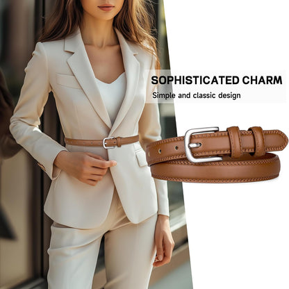 HOT2 Pack Leather Belts for Women Trendy, Women's Belts for Jeans Pants Dresses with Silver Buckle