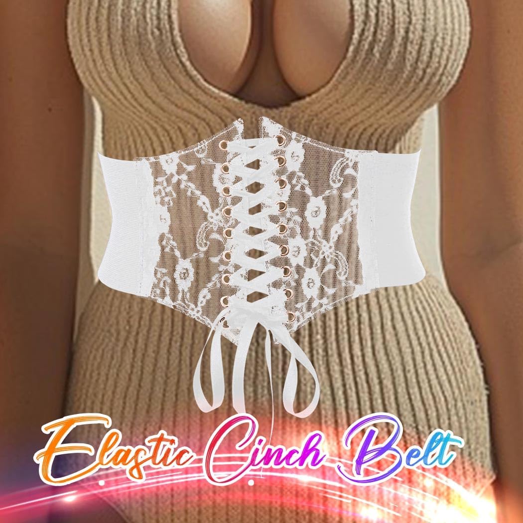 HOTBODIY Women Lace Corset Belts Elastic Cinch Belt Tied Waspie Wide Waist Bustiers for Dress