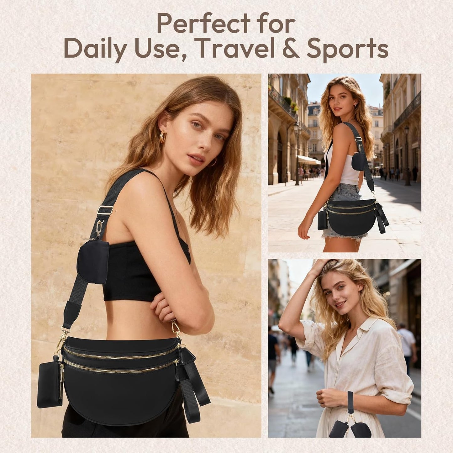 HOTCross Body Bag for Women Bum Bag Checkered Belt Bags Fanny Packs for Girls Travel Purse Fashion Waist Packs Crossbody Nylon Purse Trendy Shoulder Bags for Womens