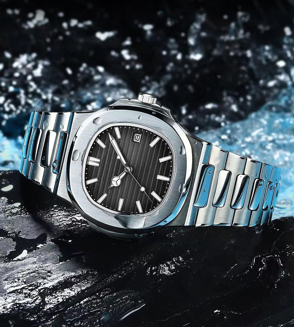 HOTBESTKANG Men Quartz Movement Watch Waterproof Luminous Men's Watch, Stainless Steel Strap Business Watches
