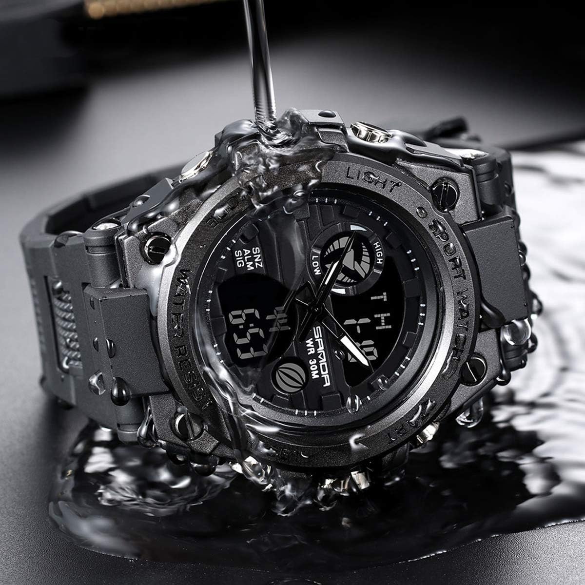 HOTAIMES Mens Watches Sports Outdoor Waterproof Military Watch for Men Tactical Watch Analog Digital Date Alarm Stopwatch Multi-Function Tactics Big Face Wristwatch for Men