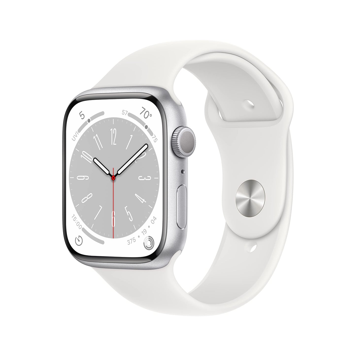 HOTApple Watch Series 8 (GPS + Cellular, 41mm) - Silver Stainless Steel Case with White Sport Band M/L (Renewed)