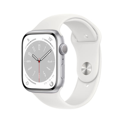 HOTApple Watch Series 8 (GPS + Cellular, 41mm) - Silver Stainless Steel Case with White Sport Band M/L (Renewed)