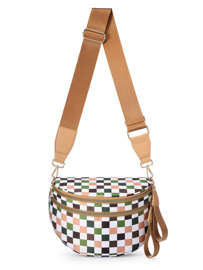 HOTBlack and White Checkered Crossbody Bag Bum Bag for Women,Spacious Checkered Purse Fanny Packs Belt Bag