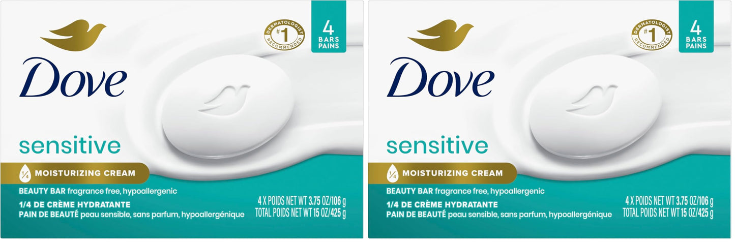 HOTDove Beauty Bar Soap Sensitive, 8 Bars for Sensitive Skin, Fragrance Free and Hypoallergenic 3.75 oz
