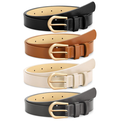 HOTVONMELLI 4 Pack Womens Thin Leather Belt Skinny Waist Belts for Women Fashion Jeans Dress with Gold Buckle