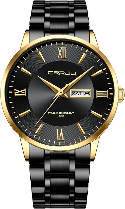 HOTCRRJU Men's Fashion Luxury Stainless Steel Watches for Men Business Auto Date Chronograph Analog Quartz Wristwatches