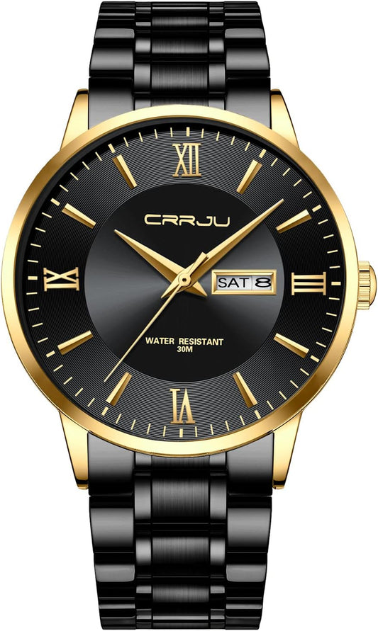 HOTCRRJU Men's Fashion Luxury Stainless Steel Watches for Men Business Auto Date Chronograph Analog Quartz Wristwatches