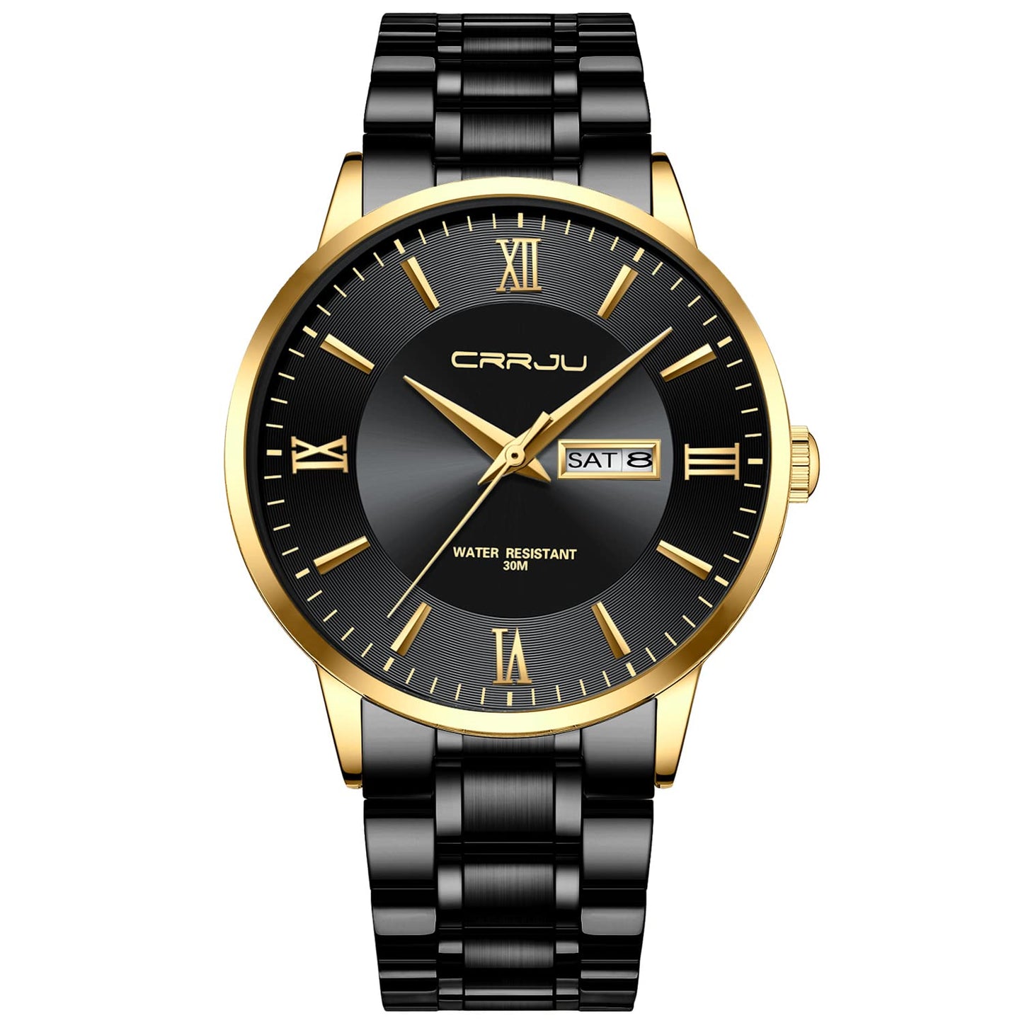 HOTCRRJU Men's Fashion Luxury Stainless Steel Watches for Men Business Auto Date Chronograph Analog Quartz Wristwatches