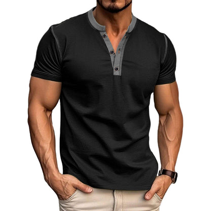 HOTMen's Casual Henley Shirts Classic Button Cotton Short Sleeve T-Shirt Summer Basic Solid Lightweight Tees Tops