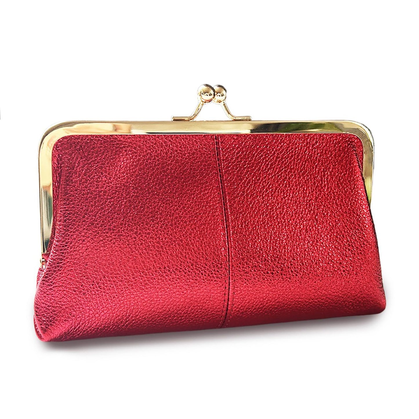 HOTVintage Kiss Lock Leather Wallet for Women, Clutch, Orange | Genuine Leather, Multi-card Slots Card Holder Clutch Purse Travel Wallet