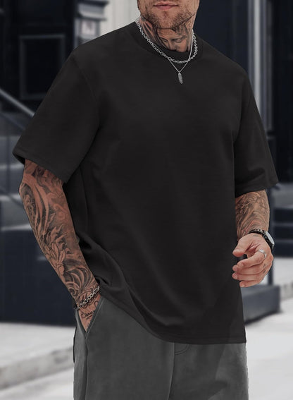 HOTHerberton Mens Oversized T-Shirts Heavyweight Cotton Stretch Fashion Thick Tee Tops (S-3XL)