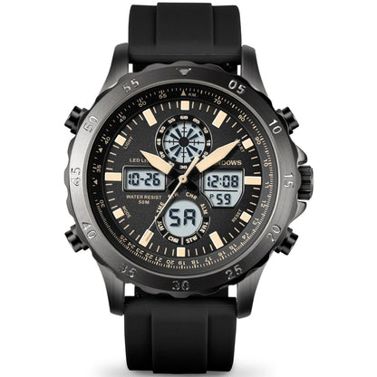 HOTPINDOWS Mens Digital Analog Watches, Multifunction Sport Casual | Dual time display, bright night backlight, daily alarm, precision stopwatch, and splash-proof construction