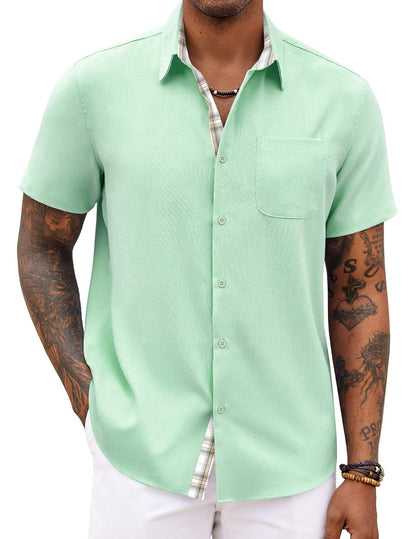 HOTCOOFANDY Men's Button Down Shirts Short Sleeve Casual Summer Beach Vacation Wedding Shirt with Pocket