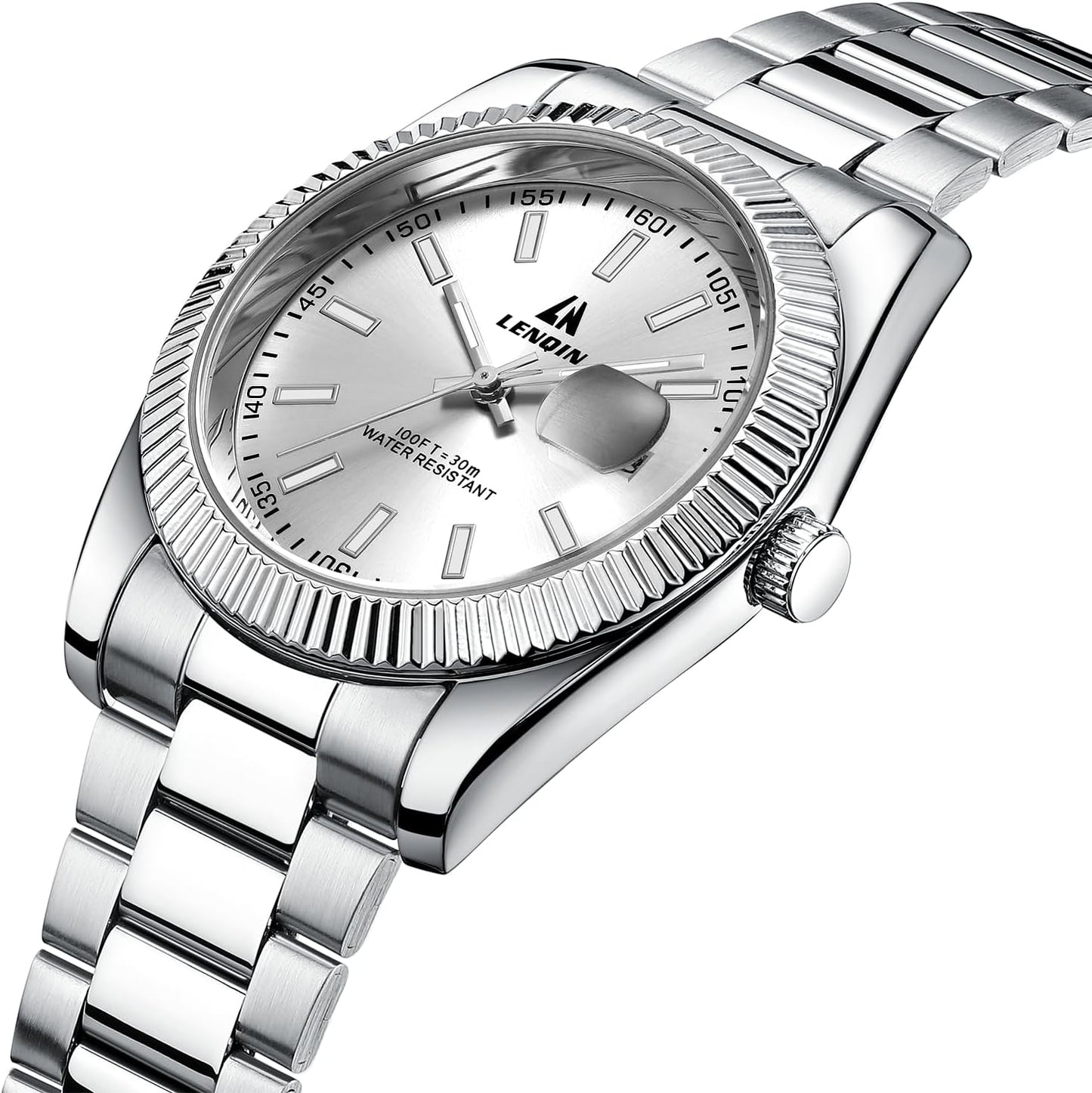 HOTLN LENQIN Mens Watches Waterproof Stainless Steel Watch for Men Analog Quartz Fashion Business Designer Wristwatch