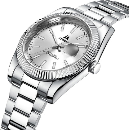 HOTLN LENQIN Mens Watches Waterproof Stainless Steel Watch for Men Analog Quartz Fashion Business Designer Wristwatch