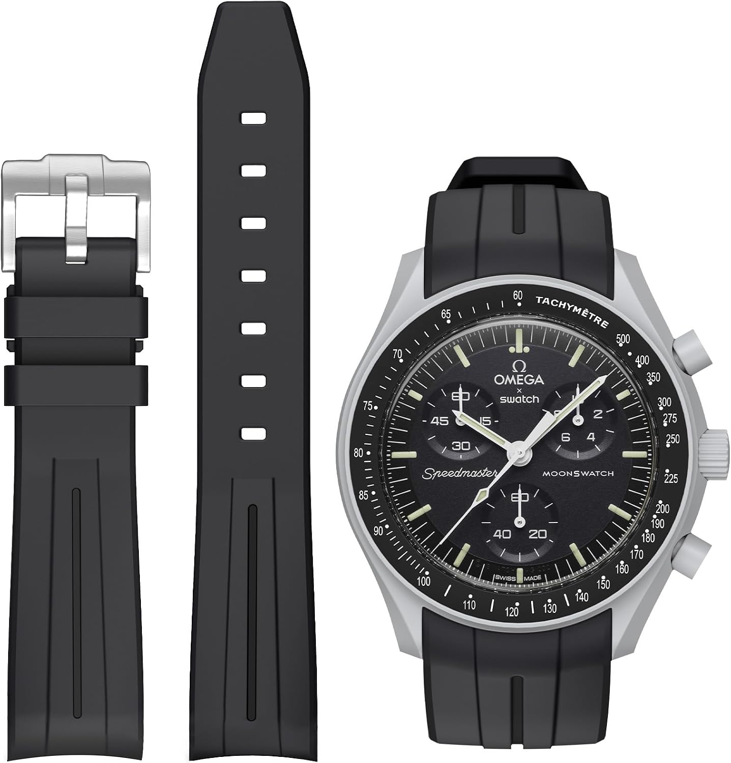 HOTBands for Moonswatch Watch,Curved No Gap Rubber Strap Compatible with Omega X Swatch Moonswatch Speedmaster/Rolex/SEIKO 20mm Watch,Swatch Omega Moonswatch Speedmaster Watch Replacement Band Men Women