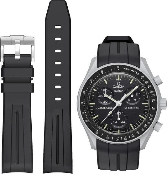HOTBands for Moonswatch Watch,Curved No Gap Rubber Strap Compatible with Omega X Swatch Moonswatch Speedmaster/Rolex/SEIKO 20mm Watch,Swatch Omega Moonswatch Speedmaster Watch Replacement Band Men Women