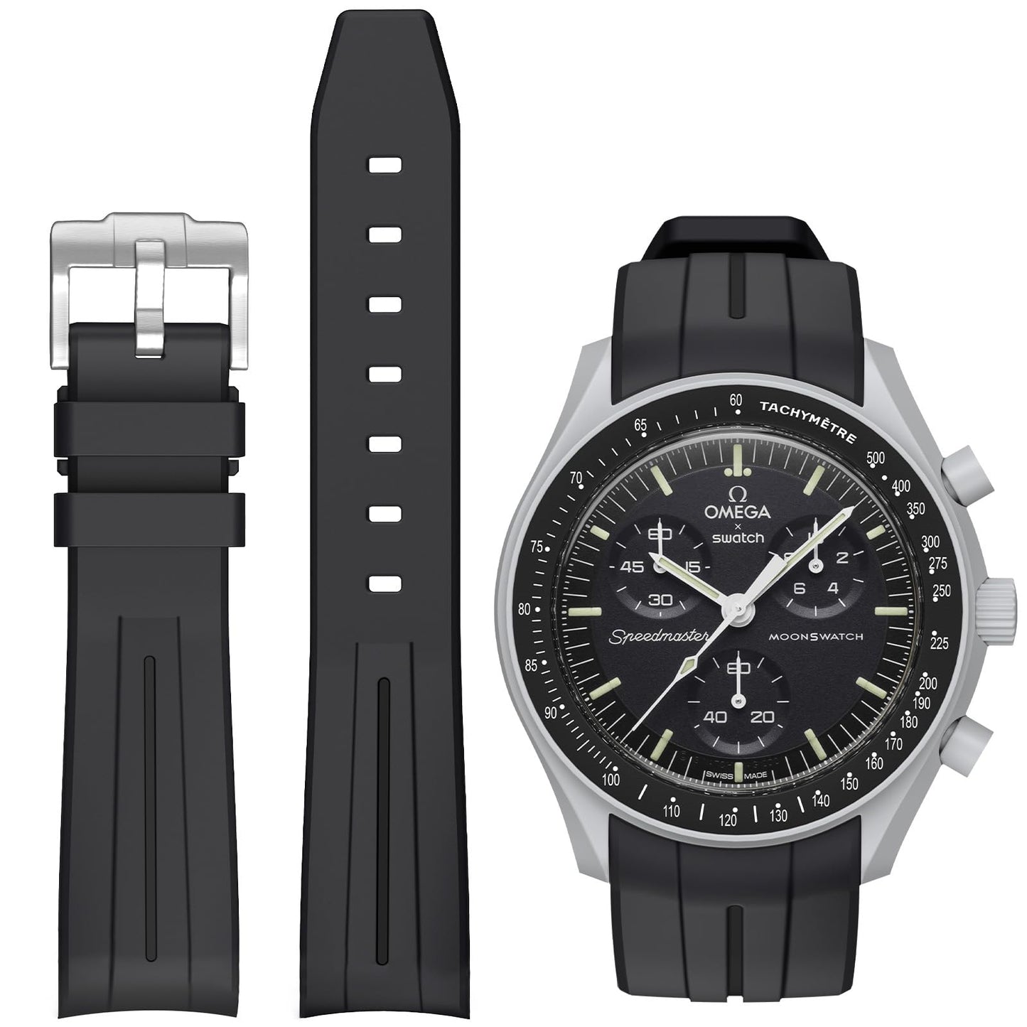 HOTBands for Moonswatch Watch,Curved No Gap Rubber Strap Compatible with Omega X Swatch Moonswatch Speedmaster/Rolex/SEIKO 20mm Watch,Swatch Omega Moonswatch Speedmaster Watch Replacement Band Men Women