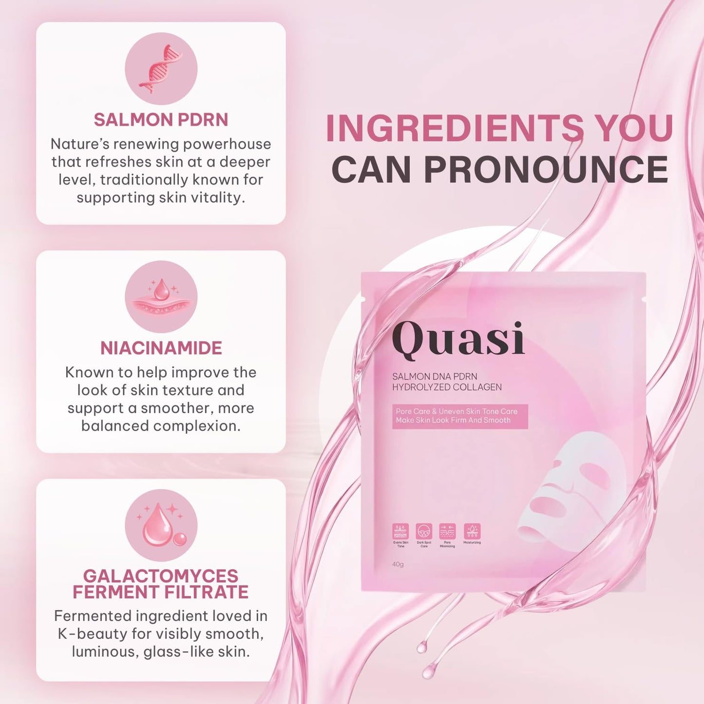 HOTQuasi Salmon PDRN Collagen Mask – Korean Skin care Gel Face Mask for Hydration, Firming & Smoothing Skincare, Collagen Boost & Pore Care – 4 Masks, Non-Irritating, Natural Ingredients