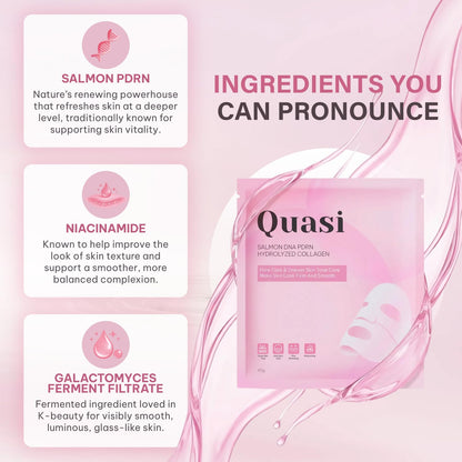 HOTQuasi Salmon PDRN Collagen Mask – Korean Skin care Gel Face Mask for Hydration, Firming & Smoothing Skincare, Collagen Boost & Pore Care – 4 Masks, Non-Irritating, Natural Ingredients