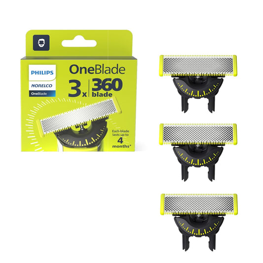 HOTPhilips Norelco OneBlade 360 Blades, Genuine Replacement Blades for OneBlade Electric Shaver and Trimmer, Durable Stainless Steel, Trim, Edge and Shave, 3 Pack, QP430/80