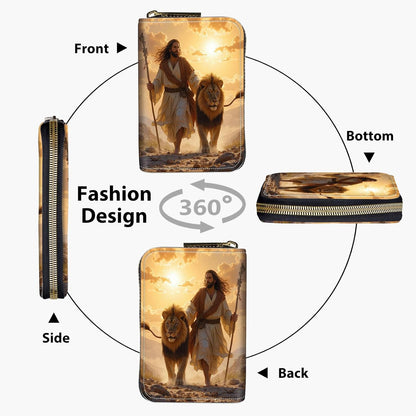 HOTSlim Zipper Card Wallet for Women — RFID Blocking Mini Wallet, PU Leather Small Credit Card Holder & Coin Pocket, Travel-Friendly Card Organizer, Man & Lion