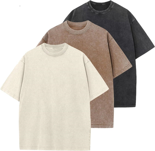 HOTMen's Cotton T-Shirts Oversized Unisex Short Sleeves Casual Loose Wash Solid Basic Tee Tops