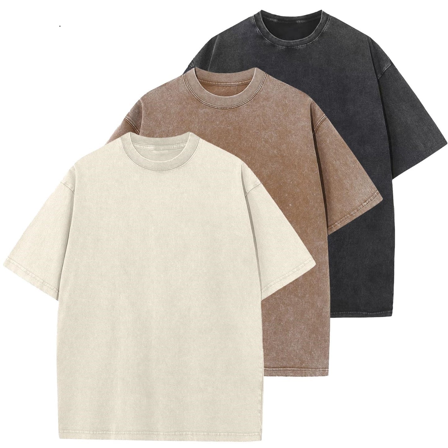 HOTMen's Cotton T-Shirts Oversized Unisex Short Sleeves Casual Loose Wash Solid Basic Tee Tops