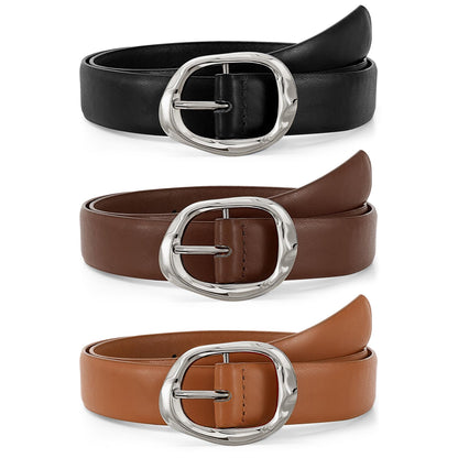 HOTJASGOOD 3 Pack Women Belts for Jeans Pants Ladies Leather Waist Belt Casual Fashion Trend Belt for Women with Gold Buckle