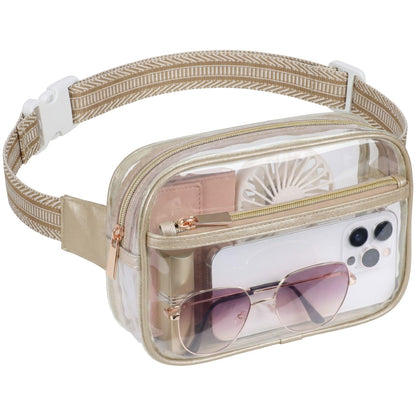 HOTPackism Clear Fanny Pack Stadium Approved - Large Size 35-51 inches Adjustable Strap Clear Belt Bag for Women Men Transparent Waist Bag for Concerts, Sporting Events, Black | Adjustable 35-51 in Strap, Hands-Free, 2 Easy-Access Pockets, Water-Resistant