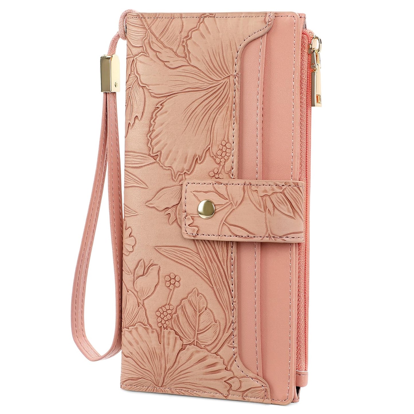 HOTSENDEFN Womens Wallet Slim Thin Bifold Card Holder RFID Blocking Vegan Leather Long Ladies Wallets with Wristlet