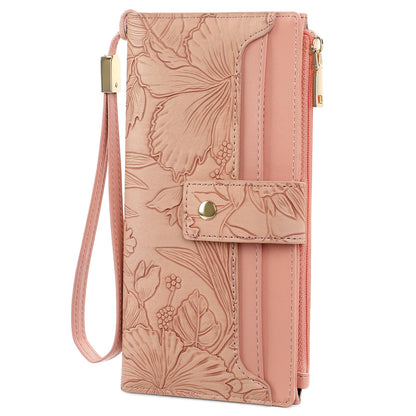 HOTSENDEFN Womens Wallet Slim Thin Bifold Card Holder RFID Blocking Vegan Leather Long Ladies Wallets with Wristlet