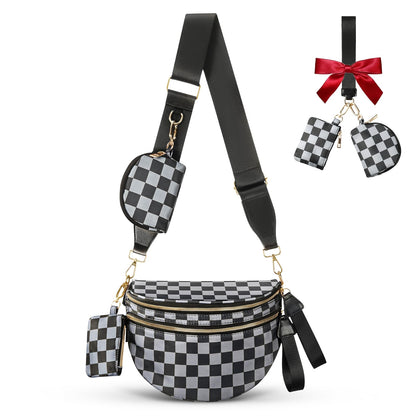 HOTCross Body Bag for Women Bum Bag Checkered Belt Bags Fanny Packs for Girls Travel Purse Fashion Waist Packs Crossbody Nylon Purse Trendy Shoulder Bags for Womens