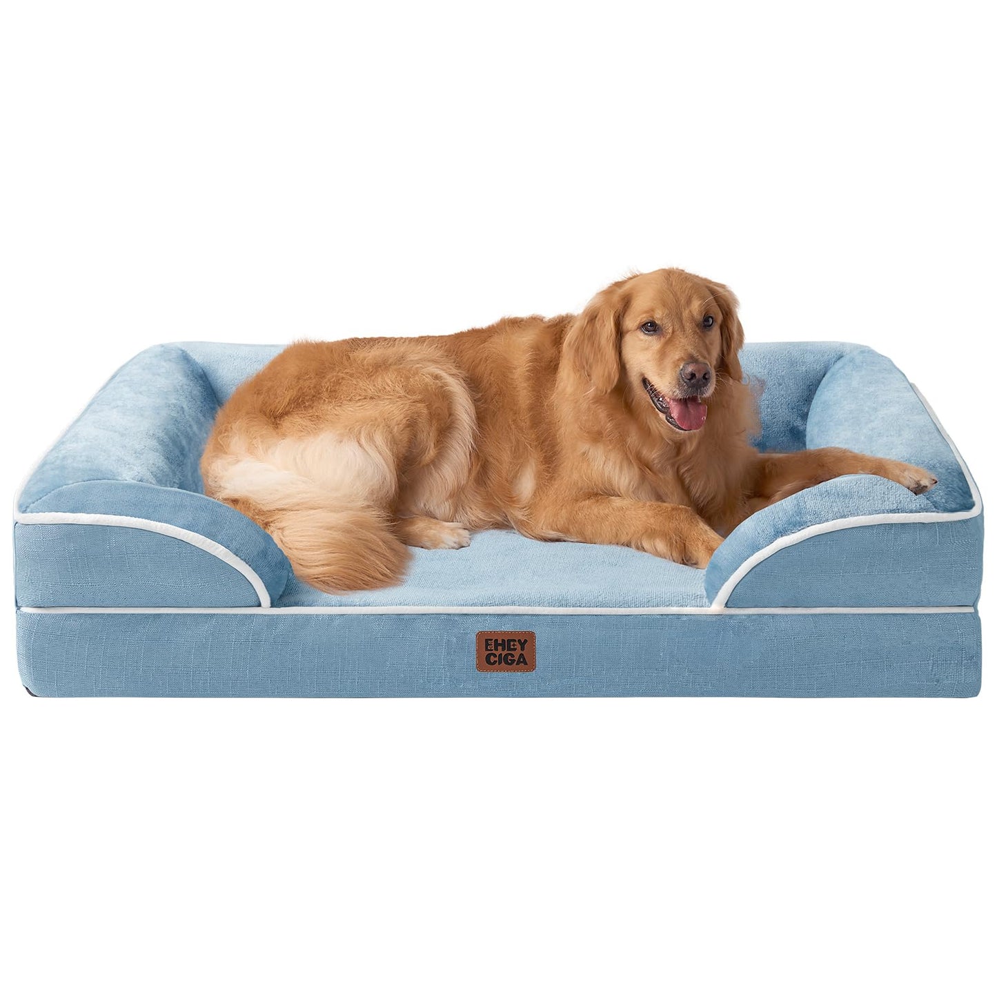 HOTEHEYCIGA Orthopedic Dog Beds for Extra Large Dogs 44x32Inch, Polyurethane Foam XL Pet Bed with Sides, Non-Slip and Egg-Crate Foam Big Dog Couch Bed with Washable Removable Cover, Grey