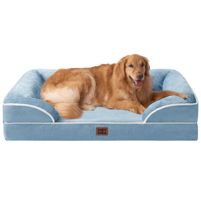 HOTEHEYCIGA Orthopedic Dog Beds for Extra Large Dogs 44x32Inch, Polyurethane Foam XL Pet Bed with Sides, Non-Slip and Egg-Crate Foam Big Dog Couch Bed with Washable Removable Cover, Grey