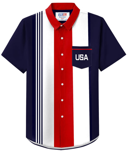 HOTArvilhill Men American Flag Button Shirt 4th of July Short Sleeve Shirts (S-3XL)